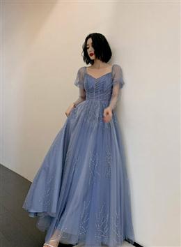 Picture of BlueTulle Long Pretty Prom Dresses Party Dresses, Blue Floor Length Formal Dress